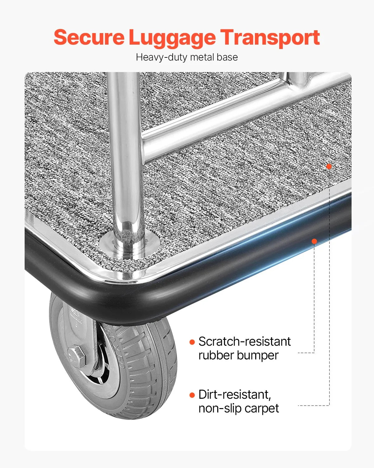 VEVOR Hotel Luggage Cart 800 LBS Brushed Stainless Steel Finish Bellman's Cart