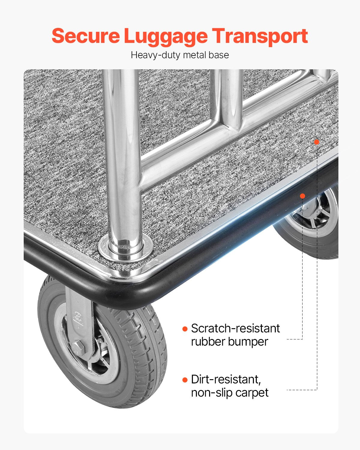 VEVOR Hotel Luggage Cart 1200 LBS Brushed Stainless Steel Finish Bellman's Cart