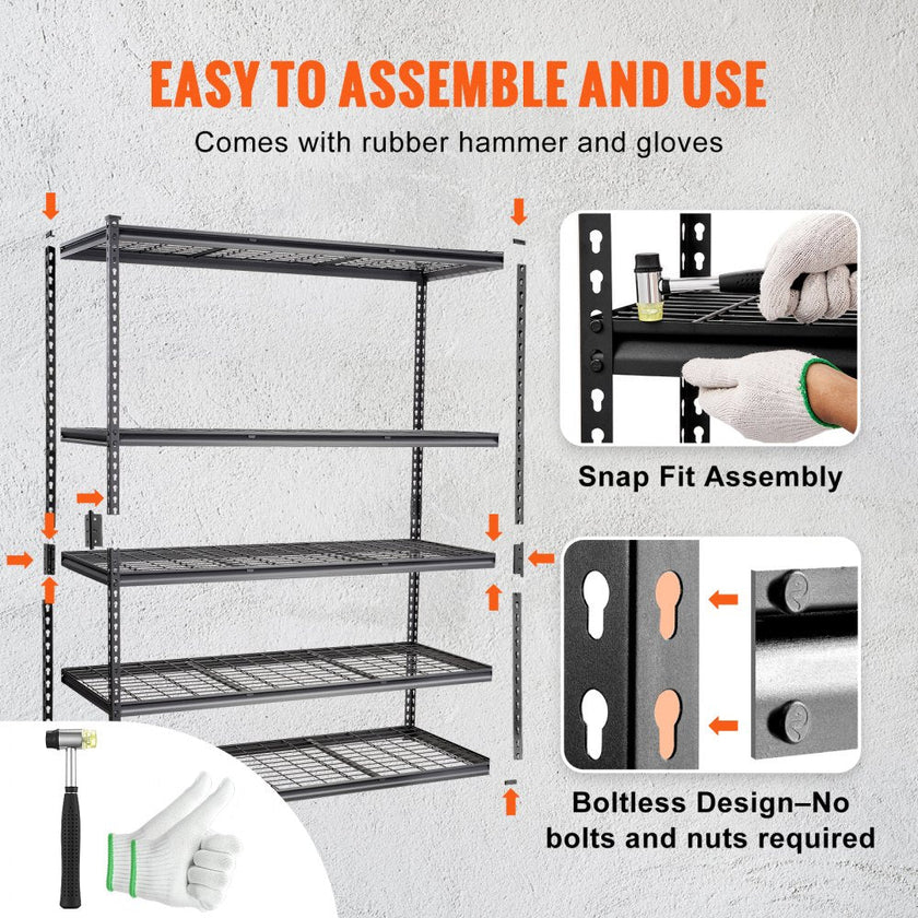 VEVOR Storage Shelving Unit, 5-Tier Adjustable, 2000 lbs Capacity, Heavy Duty Garage Shelves Metal Organizer Wire Rack, Black, 60