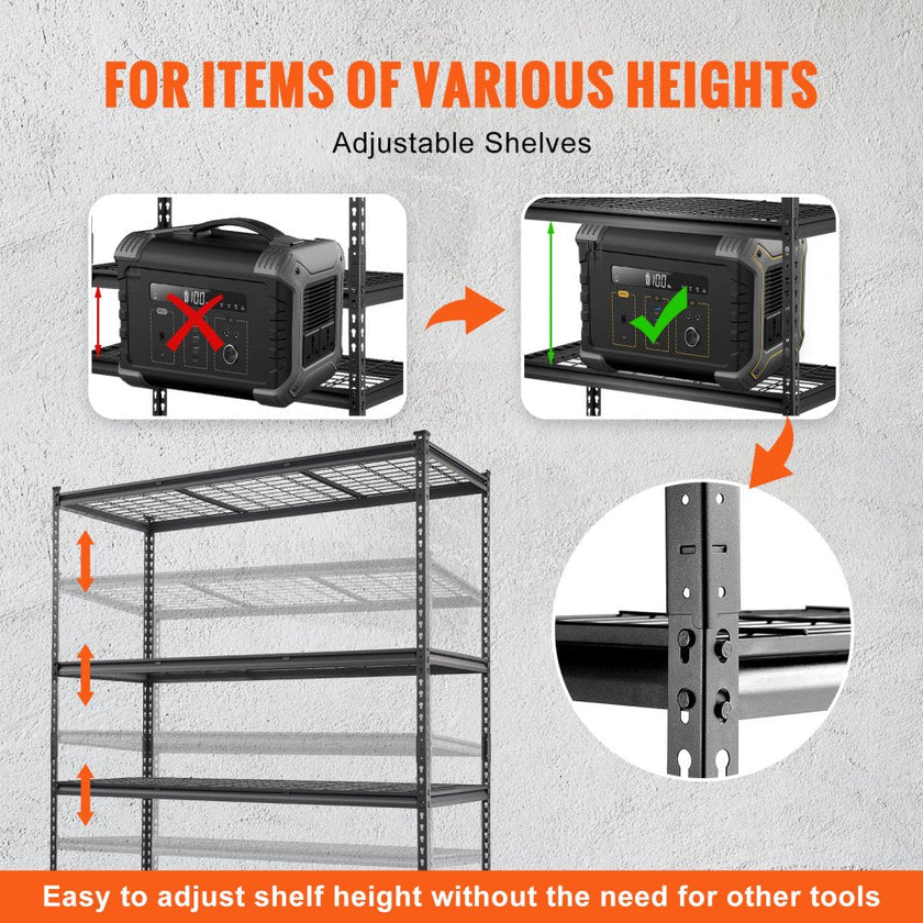VEVOR Storage Shelving Unit, 5-Tier Adjustable, 2000 lbs Capacity, Heavy Duty Garage Shelves Metal Organizer Wire Rack, Black, 60