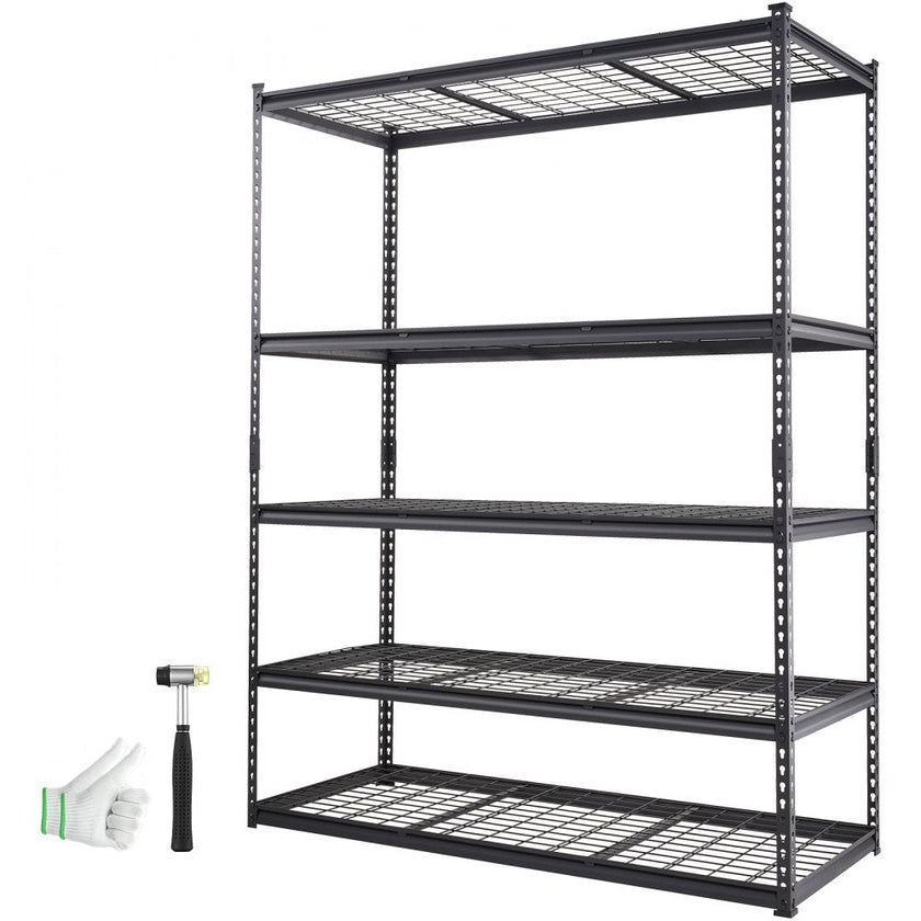 VEVOR Storage Shelving Unit, 5-Tier Adjustable, 2000 lbs Capacity, Heavy Duty Garage Shelves Metal Organizer Wire Rack, Black, 60