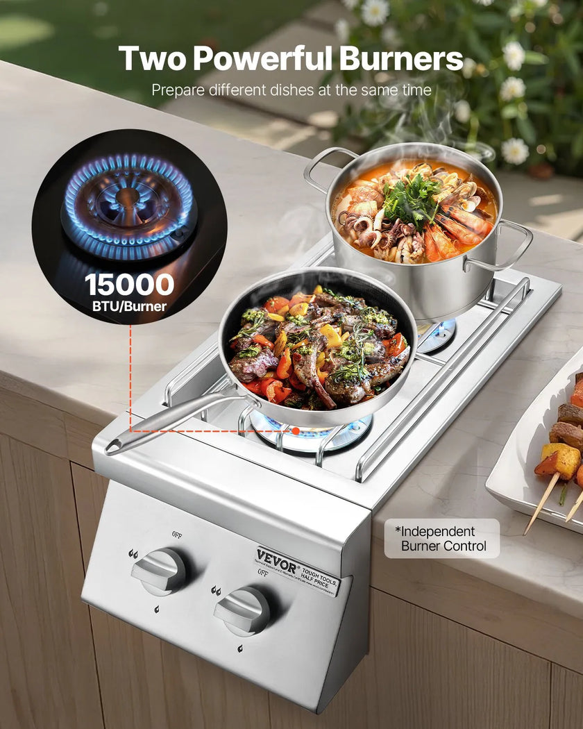 VEVOR Double Grilling Side Burners for Outdoor 2x15,000BTU Propane & Natural Gas