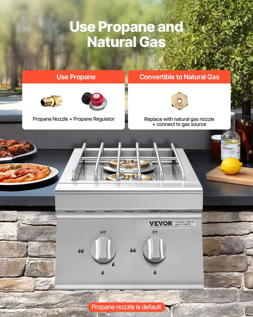 VEVOR Double Grilling Side Burners for Outdoor 2x15,000BTU Propane & Natural Gas