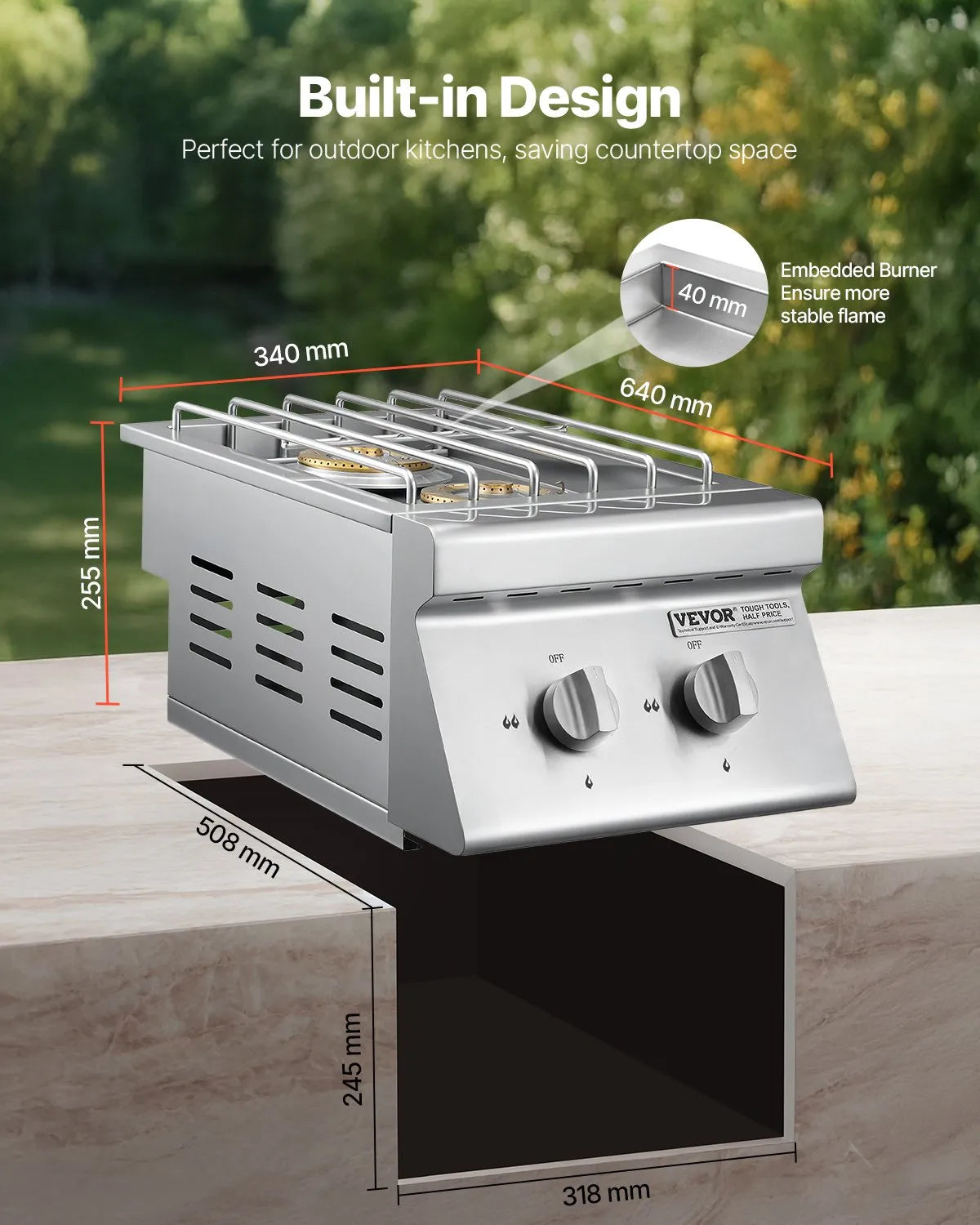 VEVOR Double Grilling Side Burners for Outdoor 2x15,000BTU Propane & Natural Gas