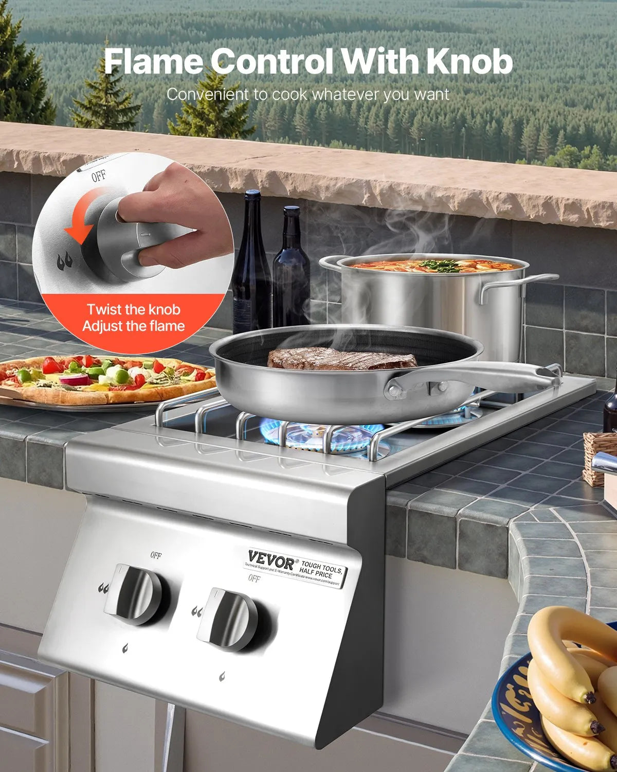 VEVOR Double Grilling Side Burners for Outdoor 2x15,000BTU Propane & Natural Gas