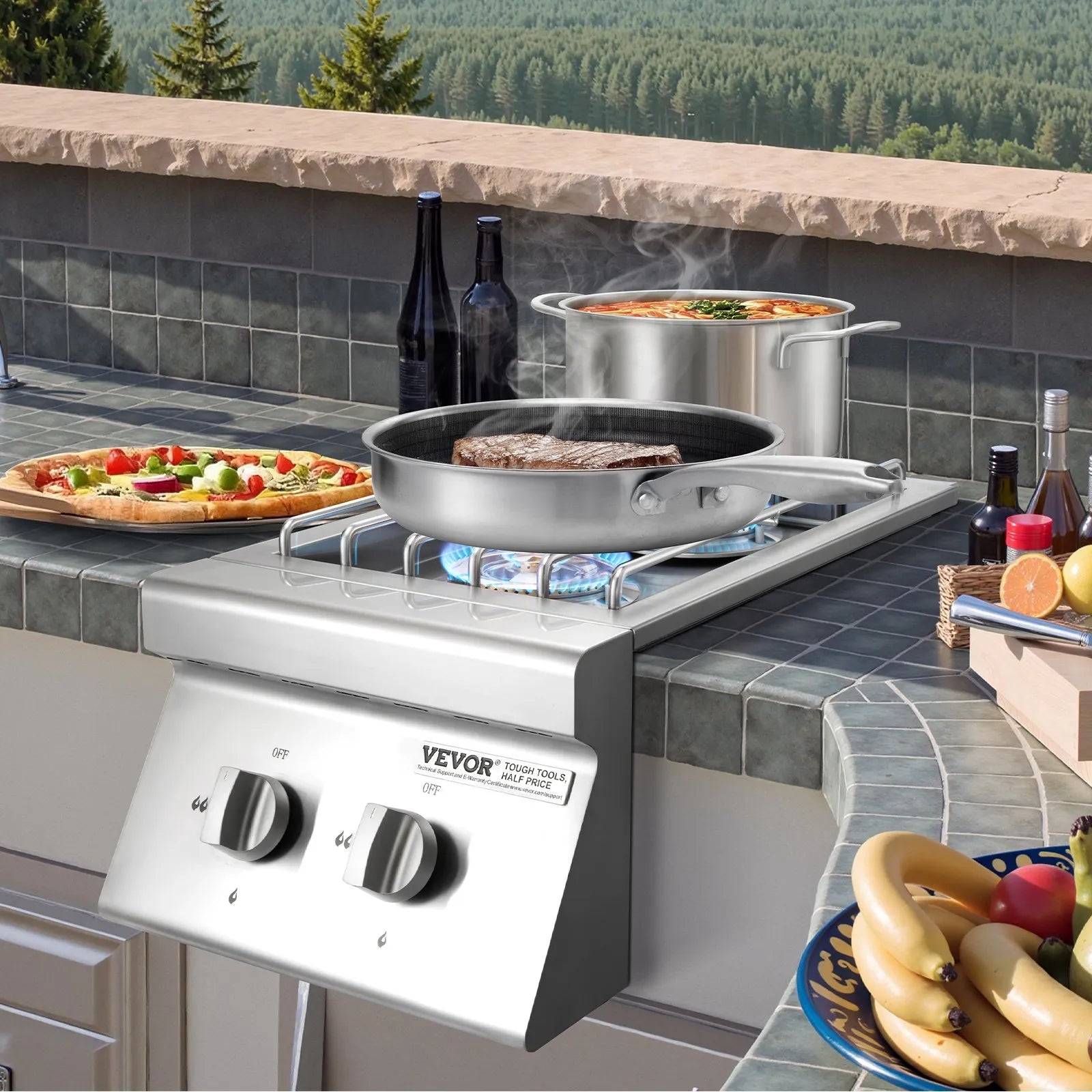 VEVOR Double Grilling Side Burners for Outdoor 2x15,000BTU Propane & Natural Gas
