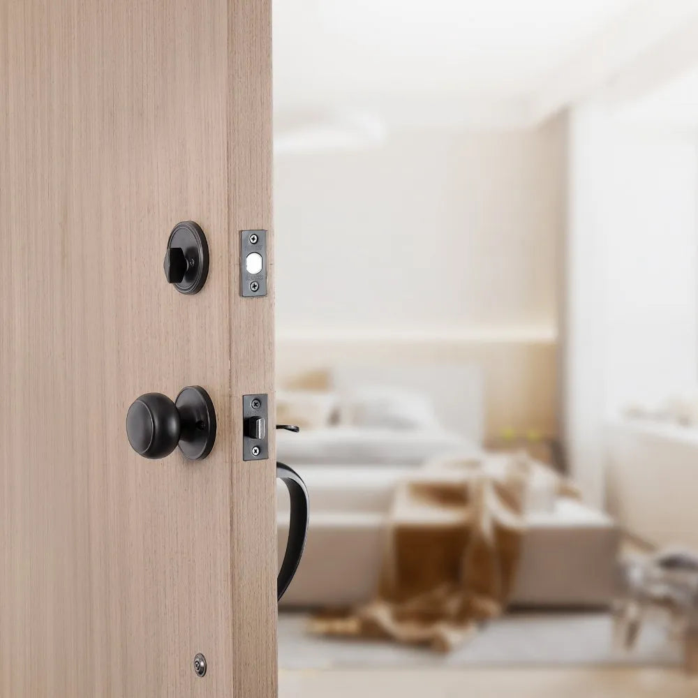 VEVOR Front Door Handle and Deadbolt Set, Antique Copper Front Door Lock Set with Interior Knob, Single Cylinder Handleset Adjustable Hole Spacing, for Right and Left Handed Entrance and Front Door