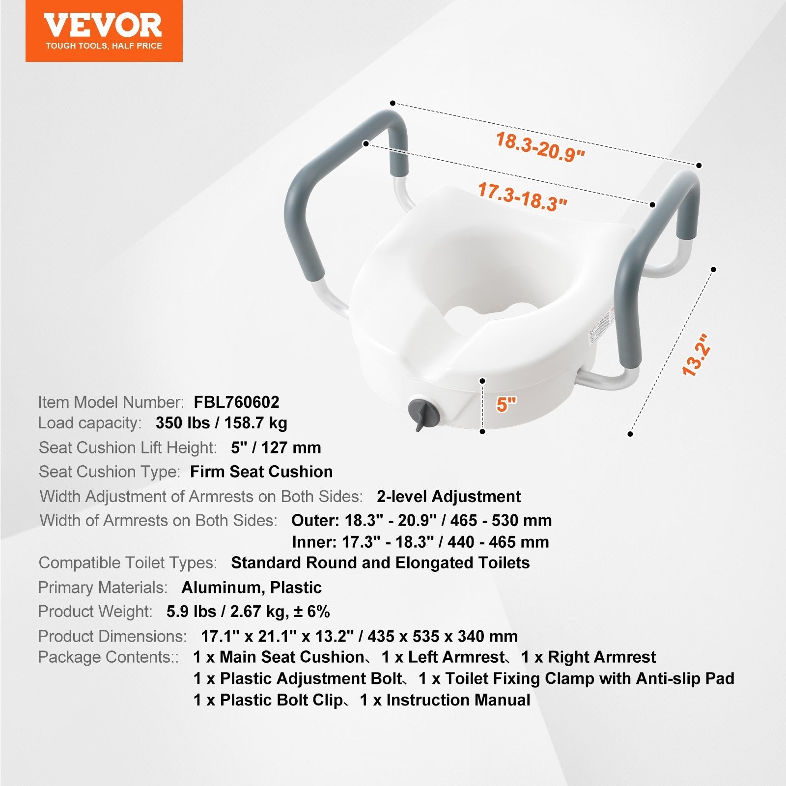 VEVOR Raised Toilet Seat, 5