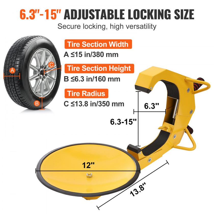VEVOR Wheel Lock Clamp, 1 Pack Trailer Wheel Lock, Heavy-Duty Anti Theft Tire Lock, Trailer Wheel Locks for RV Trailers, Cars, Trucks, SUVs