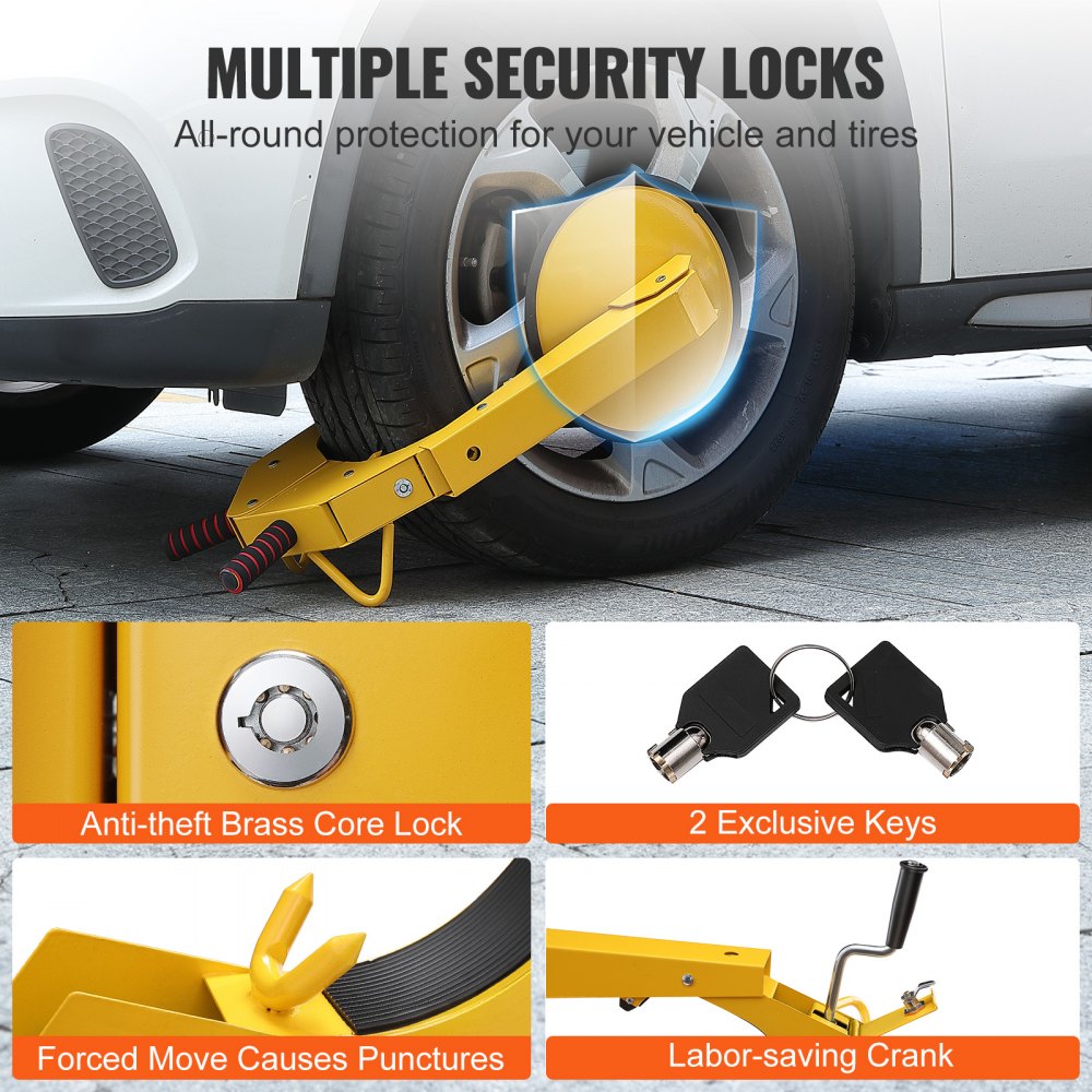 VEVOR Wheel Lock Clamp, 1 Pack Trailer Wheel Lock, Heavy-Duty Anti Theft Tire Lock, Trailer Wheel Locks for RV Trailers, Cars, Trucks, SUVs