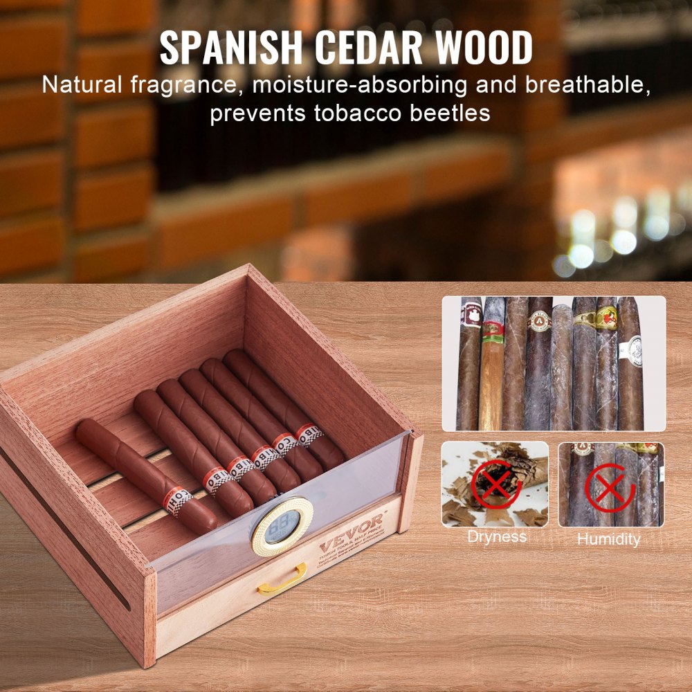 VEVOR 150 Cigar Humidor Cabinet Cedar Cigar Box Humidifier & Hygrometer & Shelve