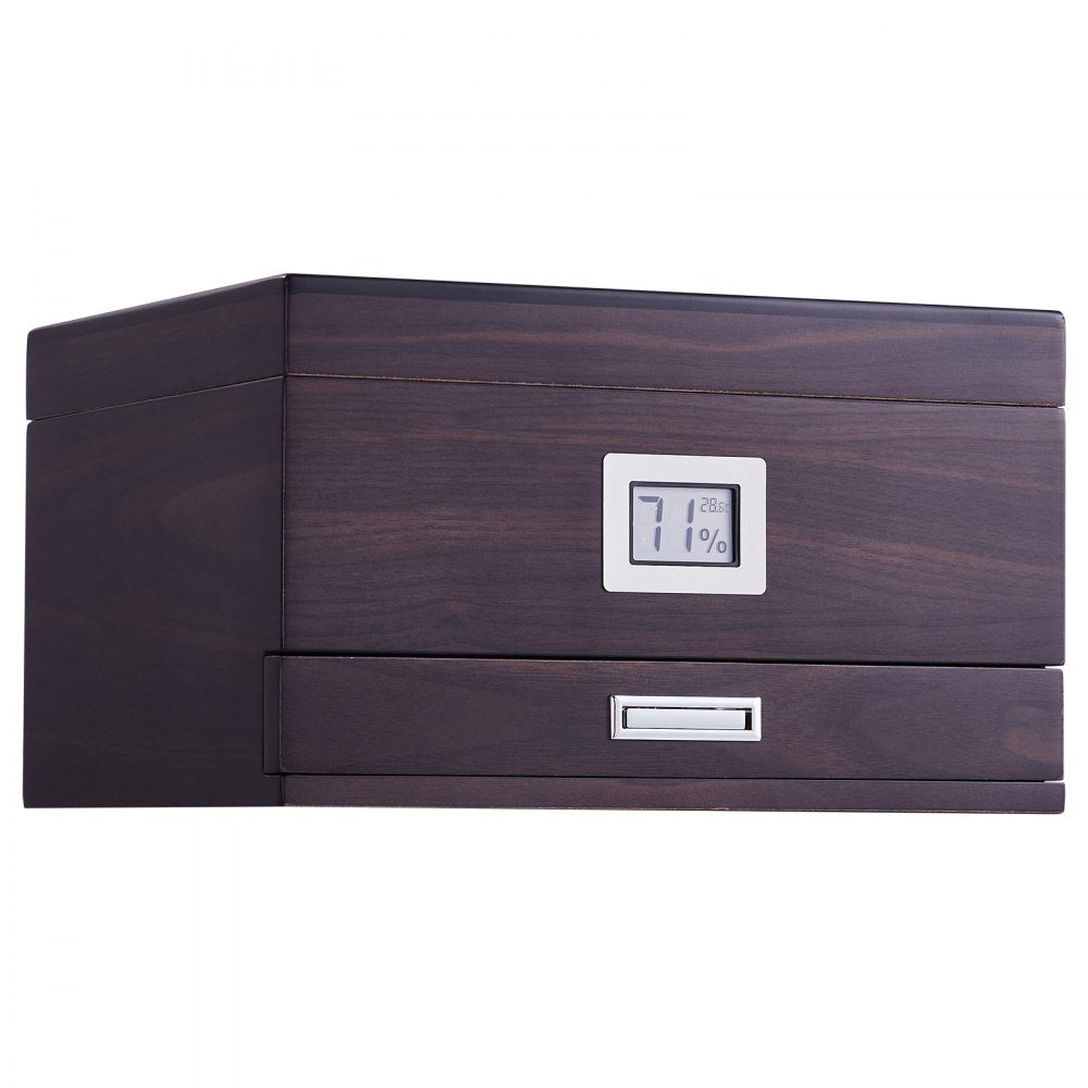 VEVOR 50 Cigar Humidor Glasstop Cedar Cigar Box Humidifier & Hygrometer & Drawer