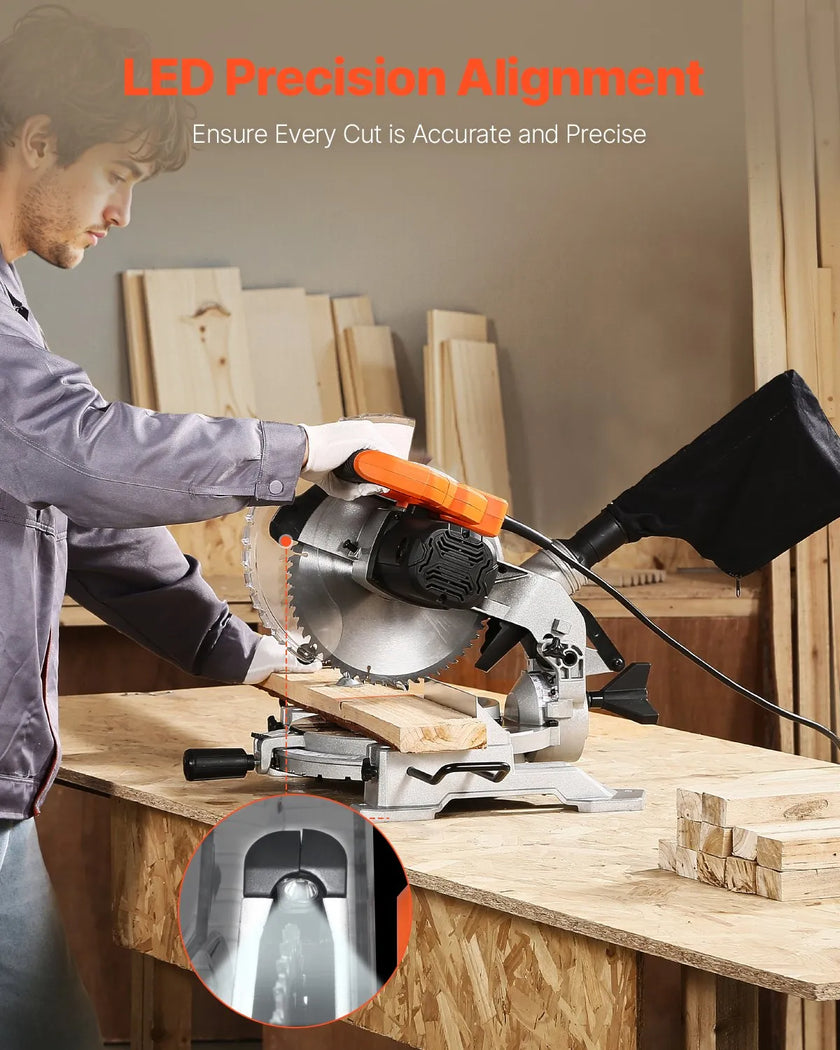 VEVOR Compound Miter Saw 10-Inch Blade 15 Amp Motor 60-Tooth Corded Single Bevel