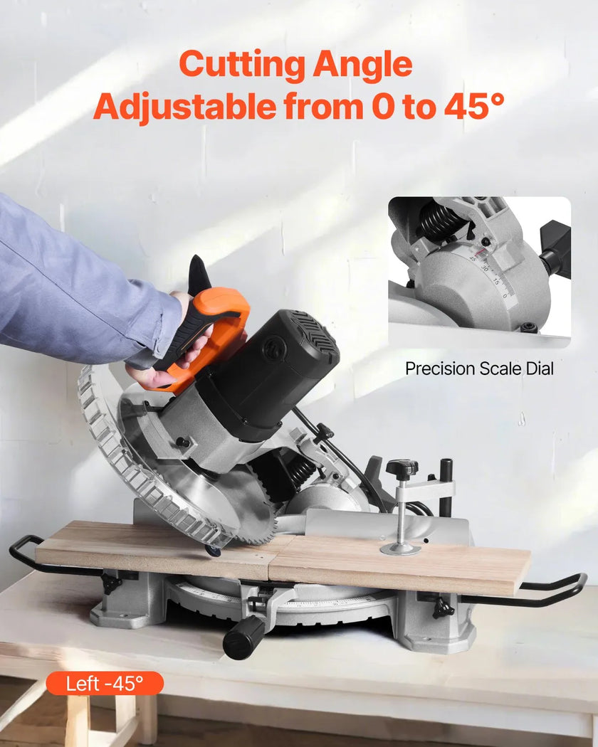 VEVOR Compound Miter Saw 10-Inch Blade 15 Amp Motor 60-Tooth Corded Single Bevel