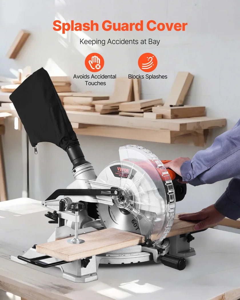 VEVOR Compound Miter Saw 10-Inch Blade 15 Amp Motor 60-Tooth Corded Single Bevel