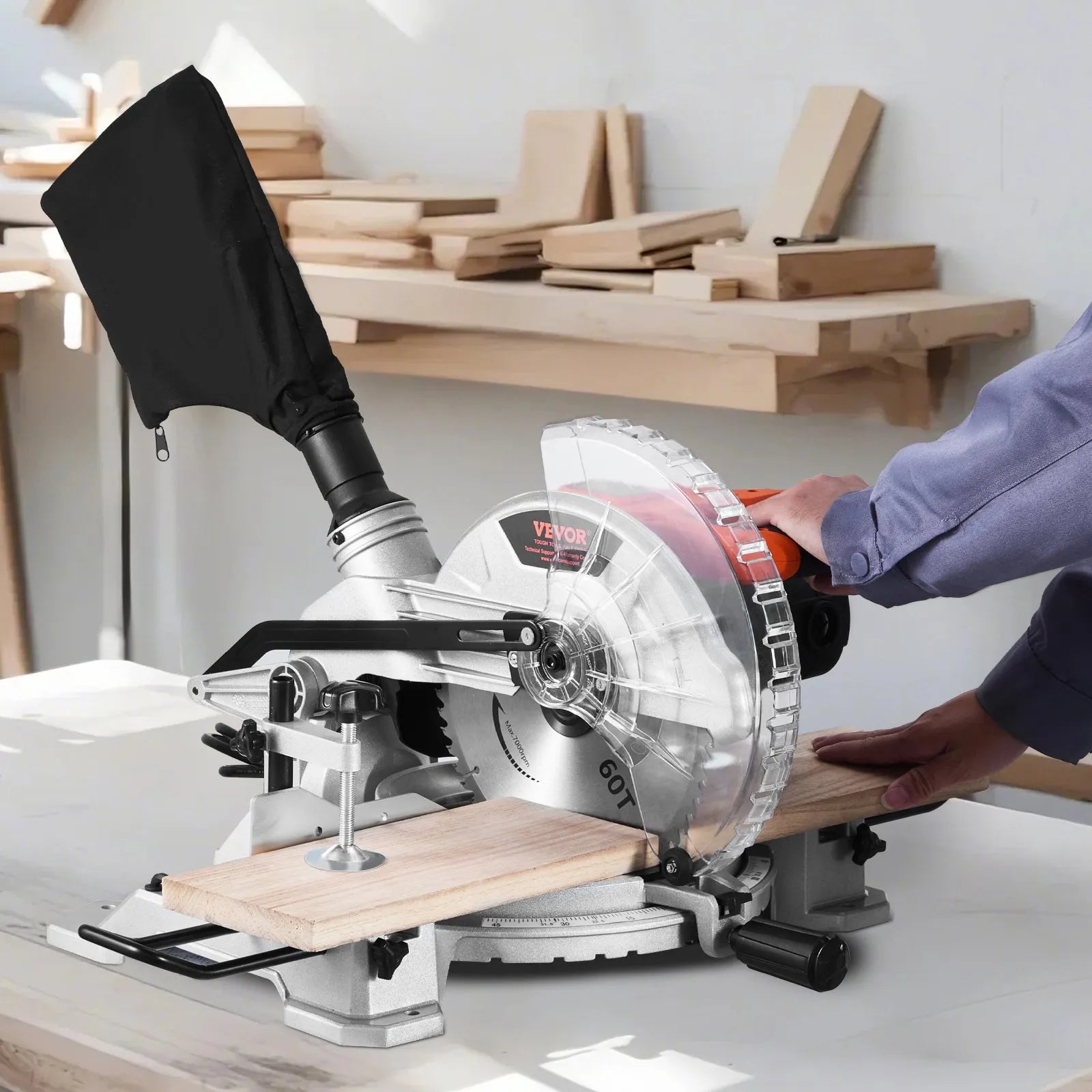 VEVOR Compound Miter Saw 10-Inch Blade 15 Amp Motor 60-Tooth Corded Single Bevel