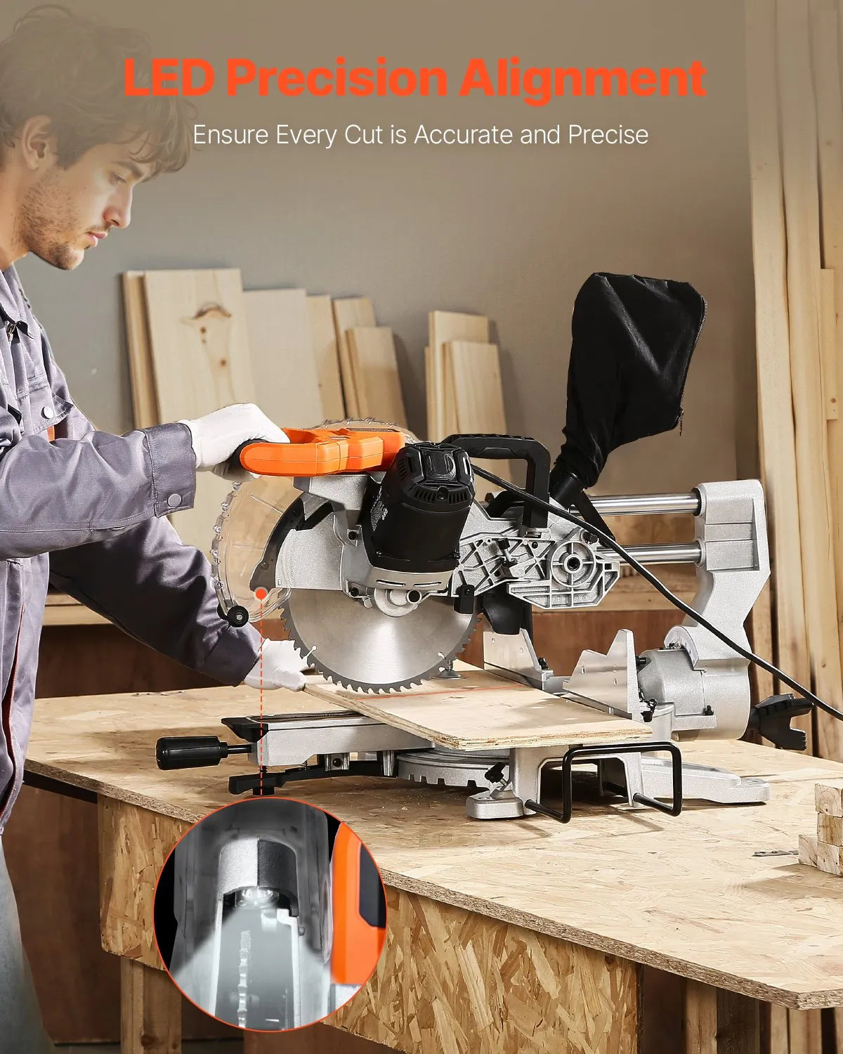 VEVOR Sliding Compound Miter Saw 10-Inch Blade 15 Amp Motor Corded Double Bevel