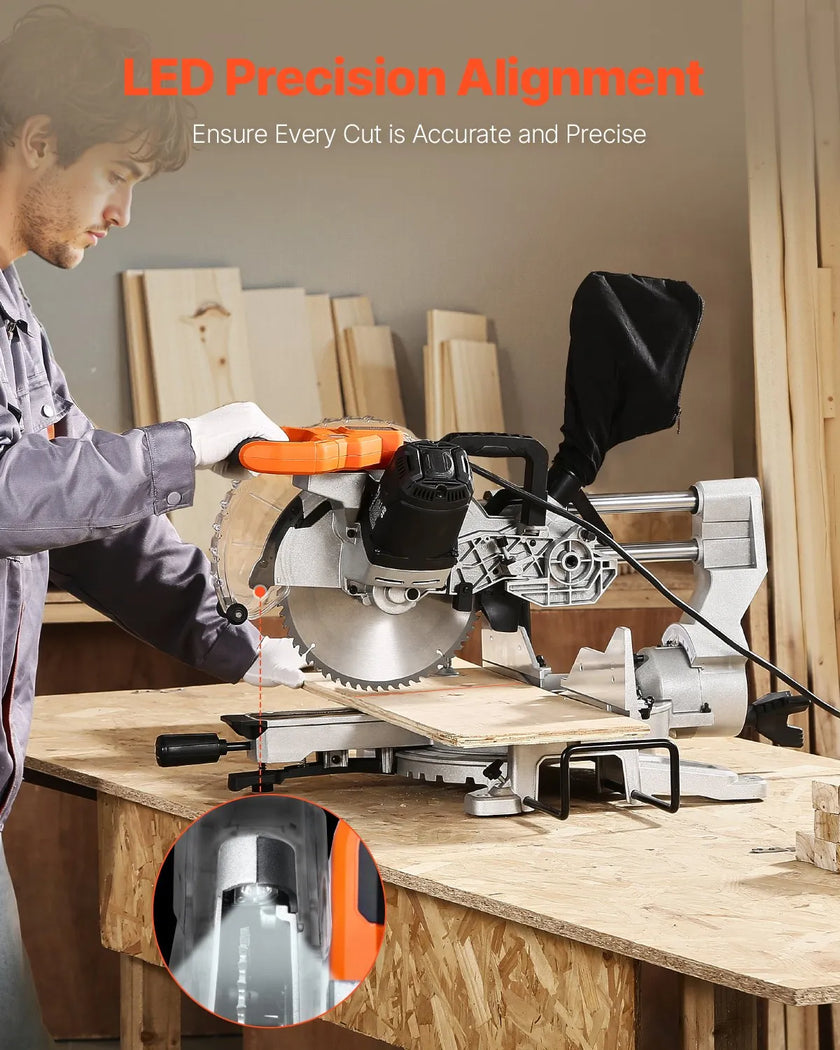 VEVOR Sliding Compound Miter Saw 10-Inch Blade 15 Amp Motor Corded Double Bevel
