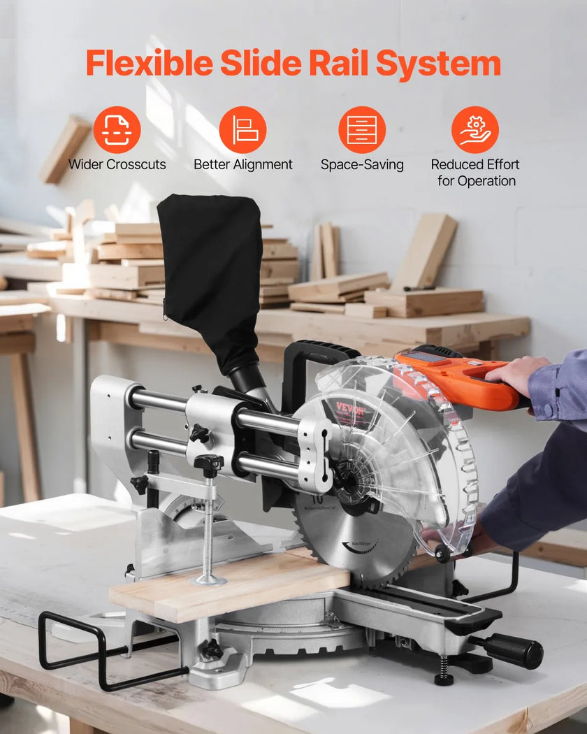VEVOR Sliding Compound Miter Saw 10-Inch Blade 15 Amp Motor Corded Double Bevel