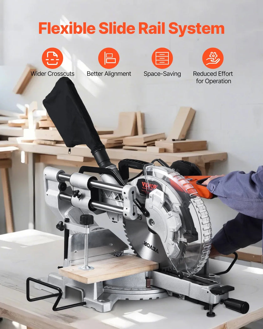 VEVOR Sliding Compound Miter Saw 12-Inch Blade 15 Amp Motor Corded Double Bevel