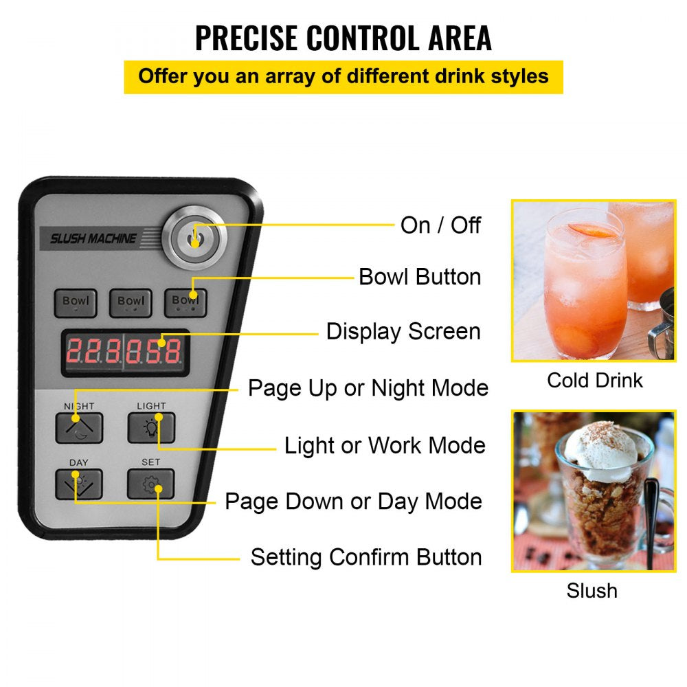 VEVOR Slush Frozen Drink Machine, 10L Tank, 600W Commercial Margarita Maker with 24.8°F to 28.4°F Temperature, Automatic Cleaning Cold Drink and Slush Modes, Perfect for Restaurants Cafes Bars