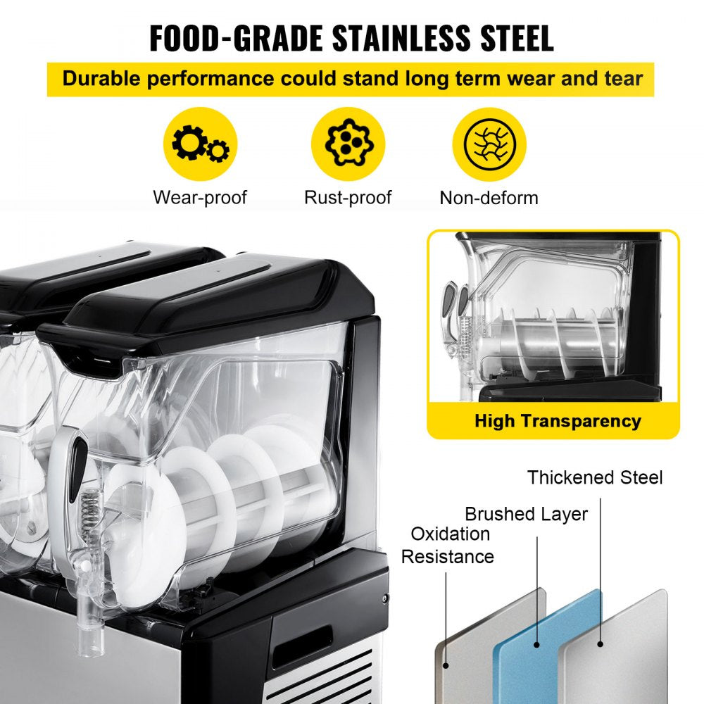 VEVOR Slush Frozen Drink Machine, 10LX2 Tanks, 900W Commercial Margarita Maker with 24.8°F to 28.4°F Temperature, Automatic Cleaning Cold Drink and Slush Modes, Perfect for Restaurants Cafes Bars