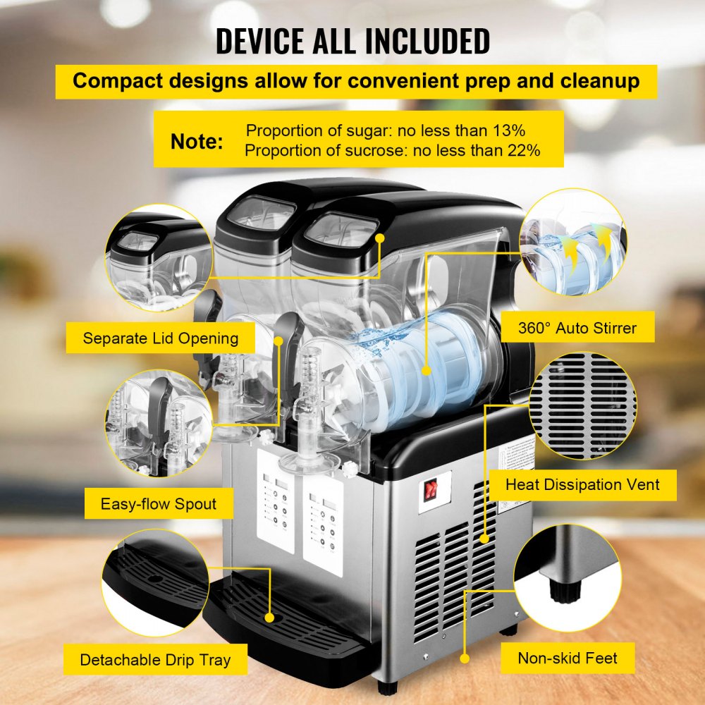VEVOR Slush Frozen Drink Machine, 10LX2 Tanks, 900W Commercial Margarita Maker with 24.8°F to 28.4°F Temperature, Automatic Cleaning Cold Drink and Slush Modes, Perfect for Restaurants Cafes Bars