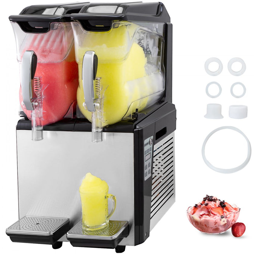 VEVOR Slush Frozen Drink Machine, 10LX2 Tanks, 900W Commercial Margarita Maker with 24.8°F to 28.4°F Temperature, Automatic Cleaning Cold Drink and Slush Modes, Perfect for Restaurants Cafes Bars