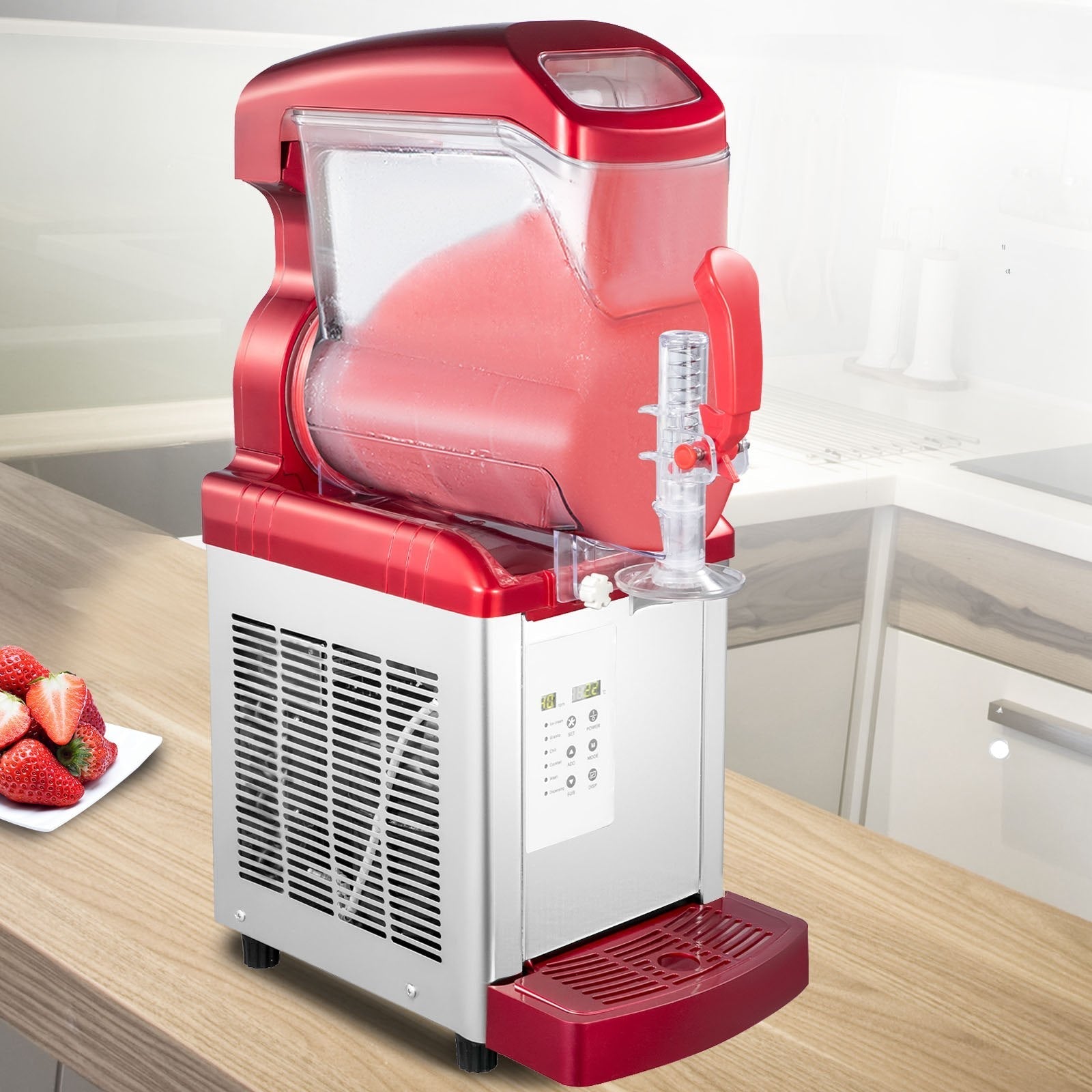 VEVOR Slush Frozen Drink Machine, 6LX1 Tank, 450W Commercial Margarita Maker with 14°F to 41°F Temperature Preservation, Automatic Clean Four Selectable Modes for Cafes Restaurants, Red