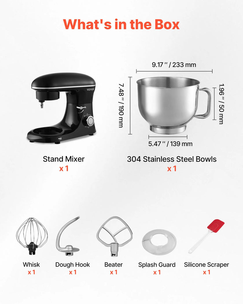 VEVOR Stand Mixer 6 Quart Electric Dough Mixer 660W 6 + P Speeds Food Beater