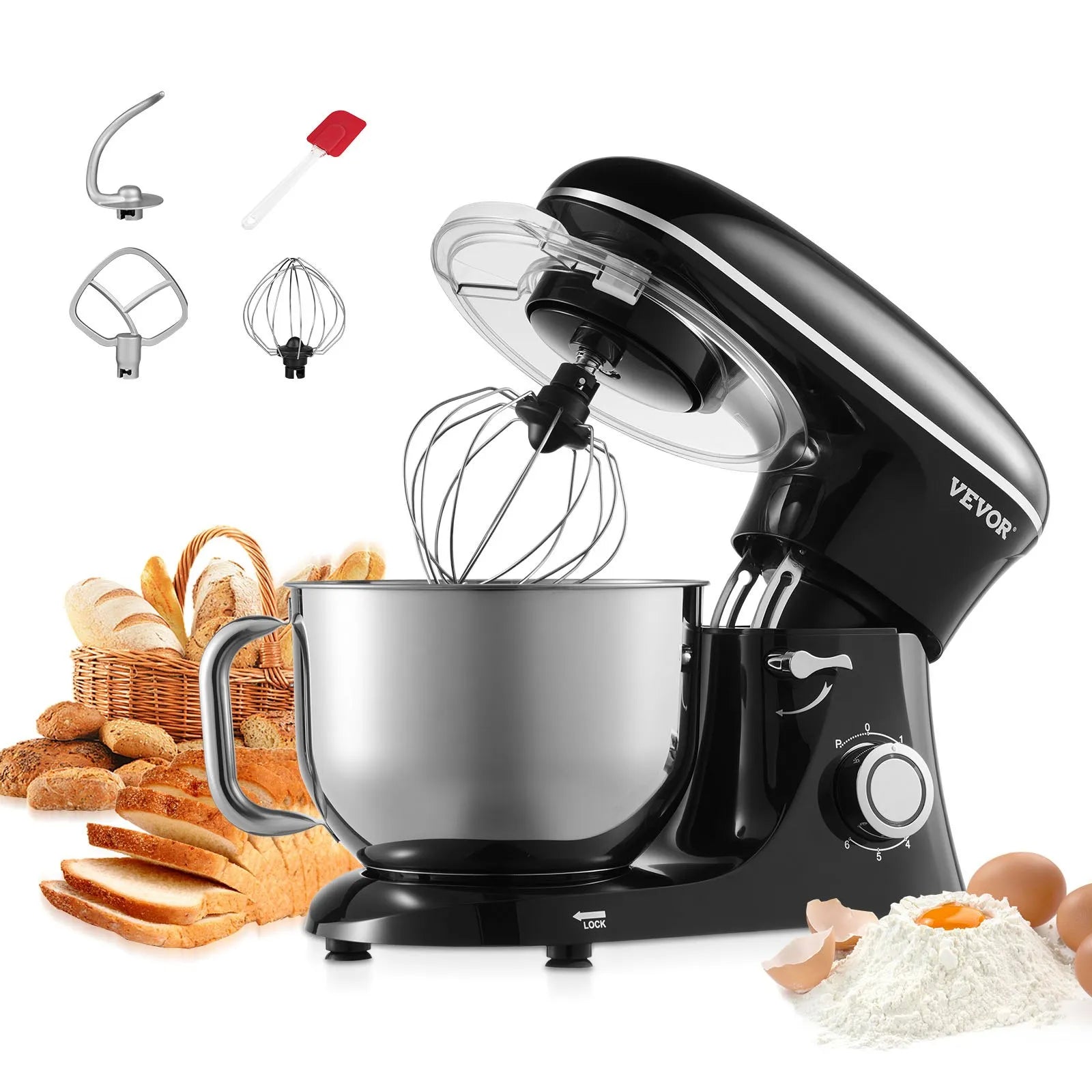 VEVOR Stand Mixer 6 Quart Electric Dough Mixer 660W 6 + P Speeds Food Beater