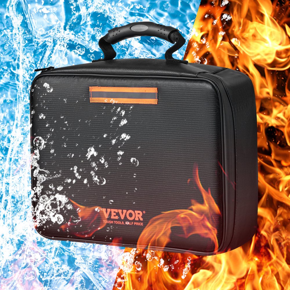 VEVOR Fireproof Document Box, Fireproof Document Bag with Lock 2000?, 3-layer Fireproof and Waterproof File Box 14.17x10.63x4.13 inch with Zipper, for Money, Documents, Jewelry and Passport