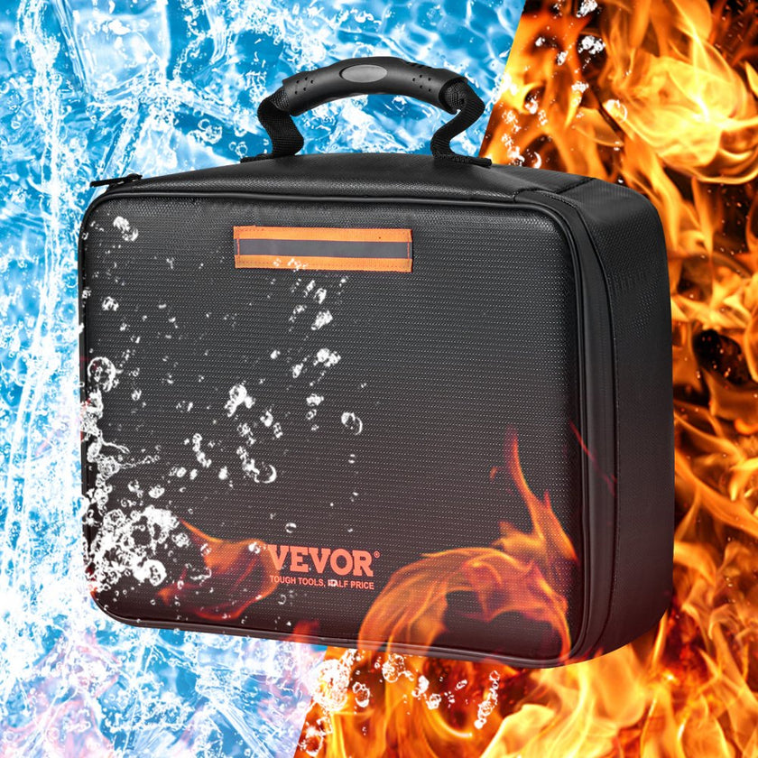 VEVOR Fireproof Document Box, Fireproof Document Bag with Lock 2000?, 3-layer Fireproof and Waterproof File Box 14.17x10.63x4.13 inch with Zipper, for Money, Documents, Jewelry and Passport