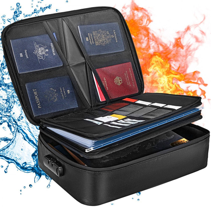 VEVOR Fireproof Document Box, Fireproof Document Bag with Lock 2000?, 3-layer Fireproof and Waterproof File Box 14.17x10.63x4.13 inch with Zipper, for Money, Documents, Jewelry and Passport