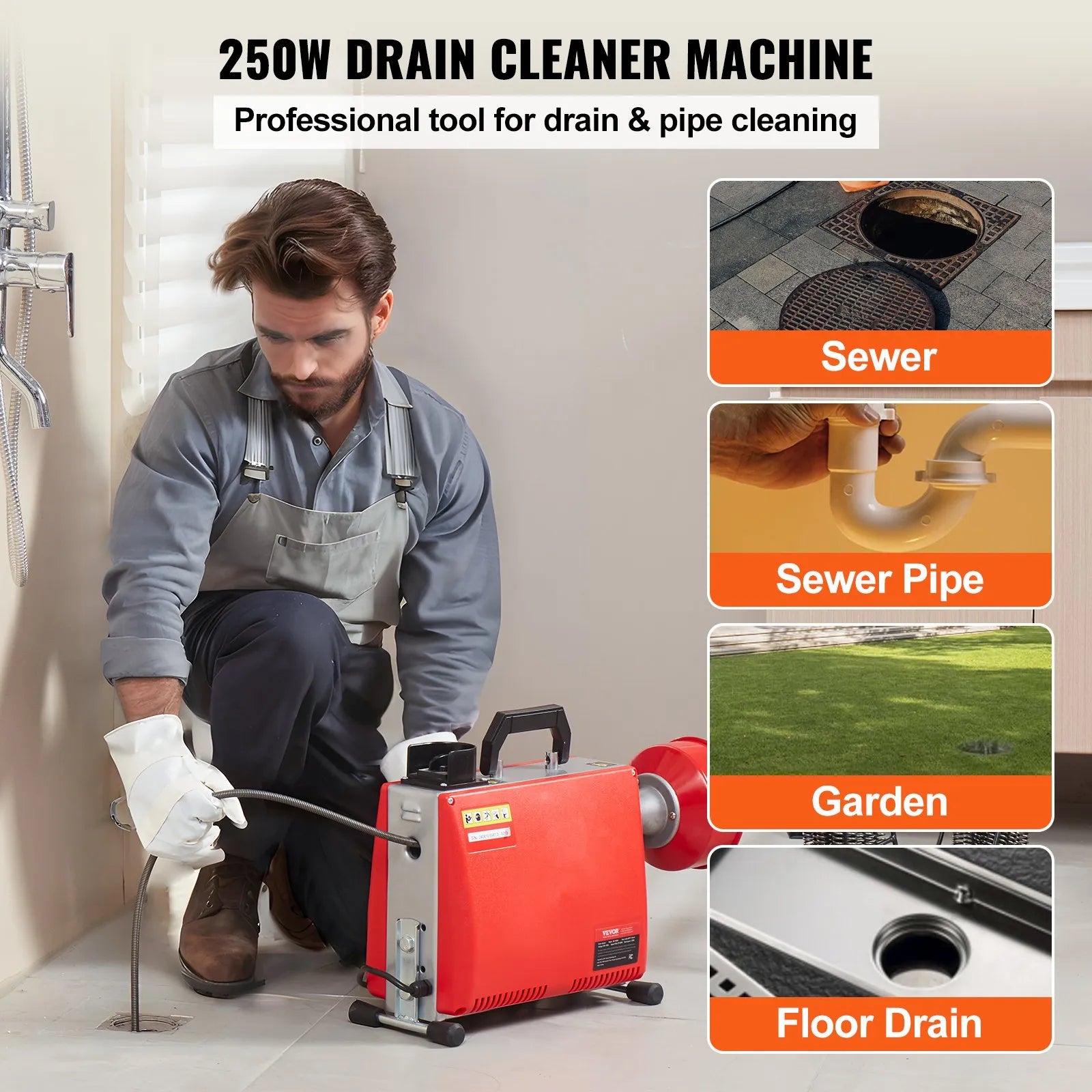 VEVOR Drain Cleaner Machine 66FT x 5/8