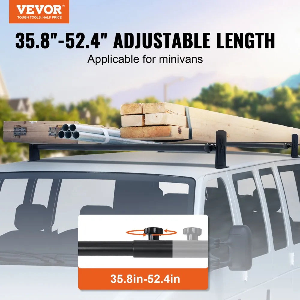 VEVOR Van Roof Ladder Rack, 2 Bars Alloy Steel Roof Racks, 500 LBS Capacity Rain-Gutter Roof Rack, Adjustable Length 35.8