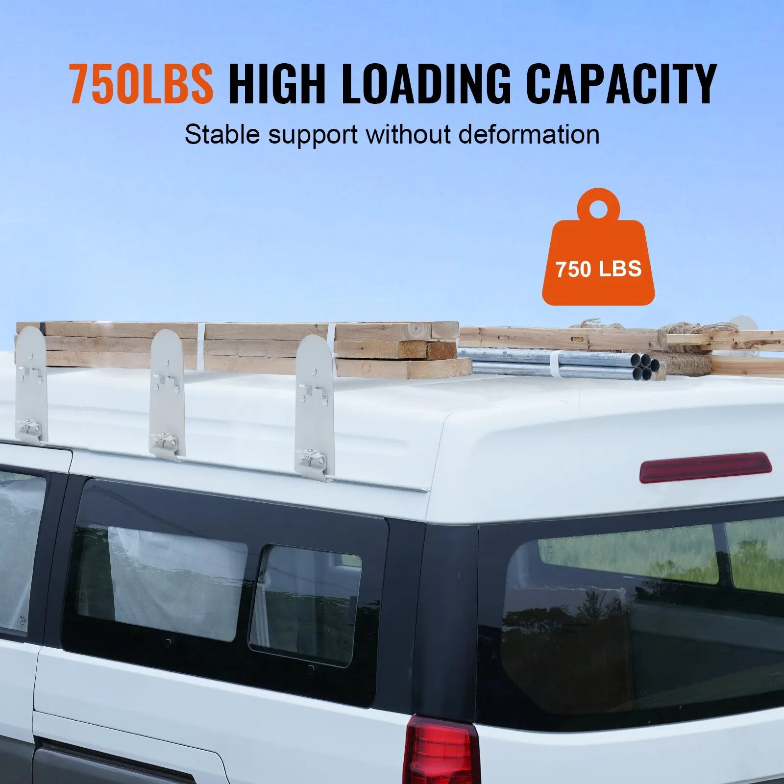 VEVOR Van Roof Ladder Rack, 3 Bars Alloy Steel Roof Racks, 750 LBS Capacity Rain-Gutter Roof Rack, Adjustable Length 40.2