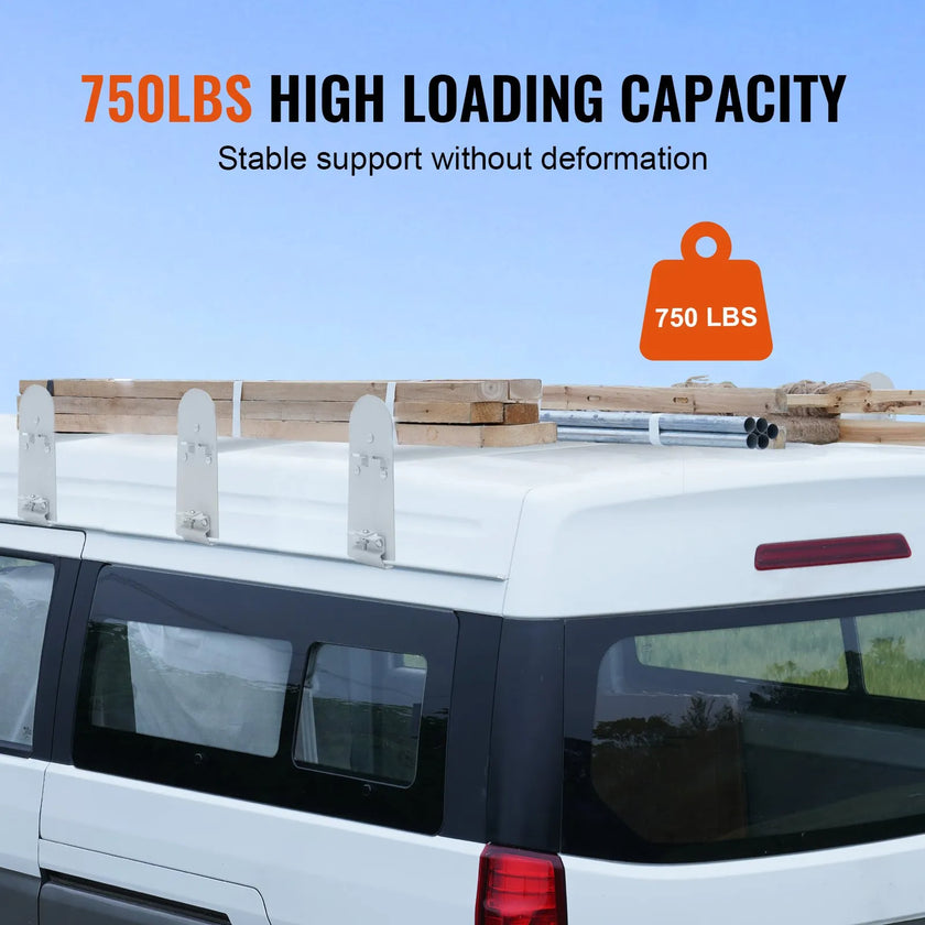 VEVOR Van Roof Ladder Rack, 3 Bars Alloy Steel Roof Racks, 750 LBS Capacity Rain-Gutter Roof Rack, Adjustable Length 40.2