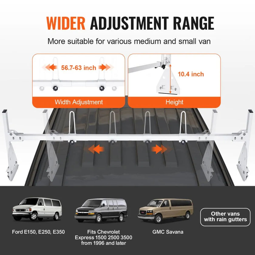 VEVOR Trailer Ladder Rack Van Roof Ladder Rack 800 lbs 56.7-63 inch Adjustable
