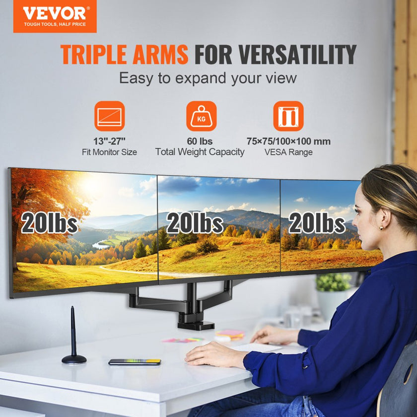 VEVOR Triple Monitor Mount, Supports 13