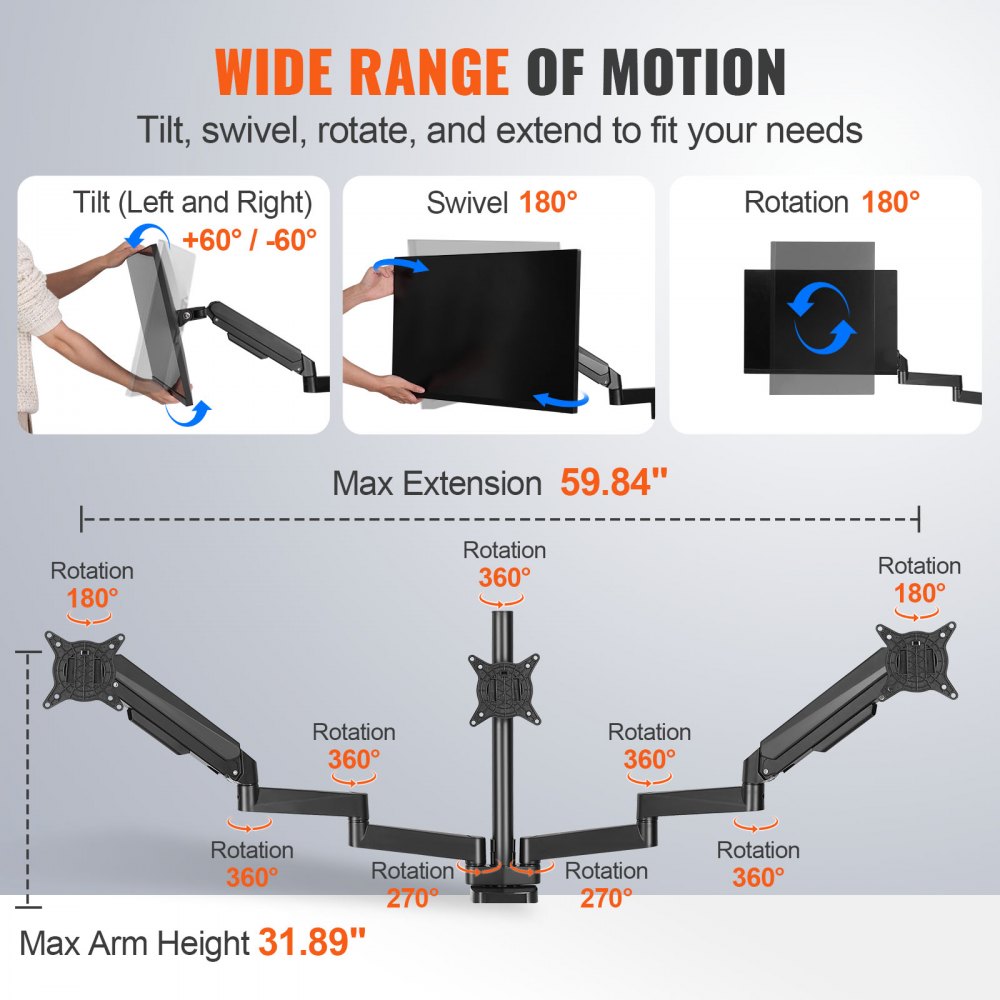 VEVOR Triple Monitor Mount, Supports 13