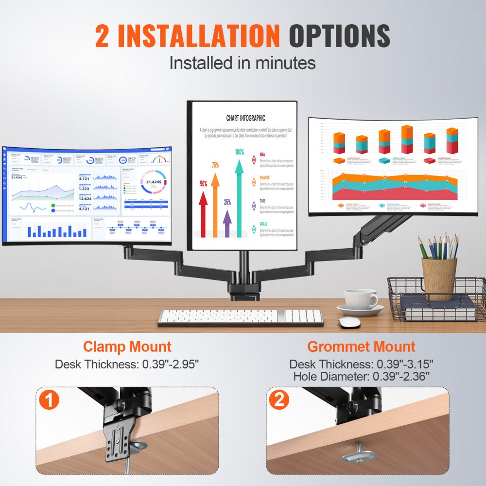 VEVOR Triple Monitor Mount, Supports 13