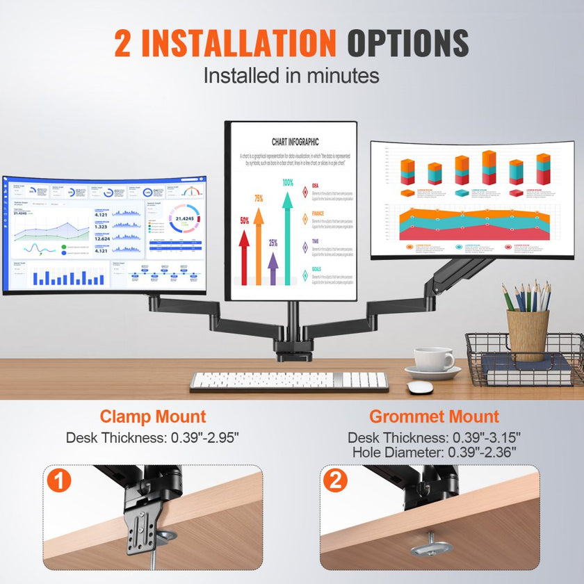VEVOR Triple Monitor Mount, Supports 13