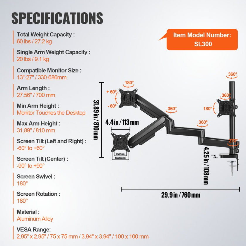 VEVOR Triple Monitor Mount, Supports 13