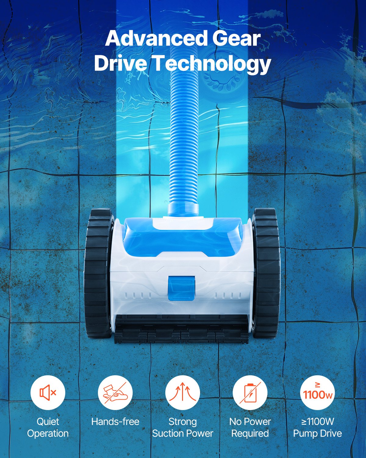 VEVOR Suction Pool Cleaner Vacuum Cleaner 2 Wheels for In/Above-ground Pool