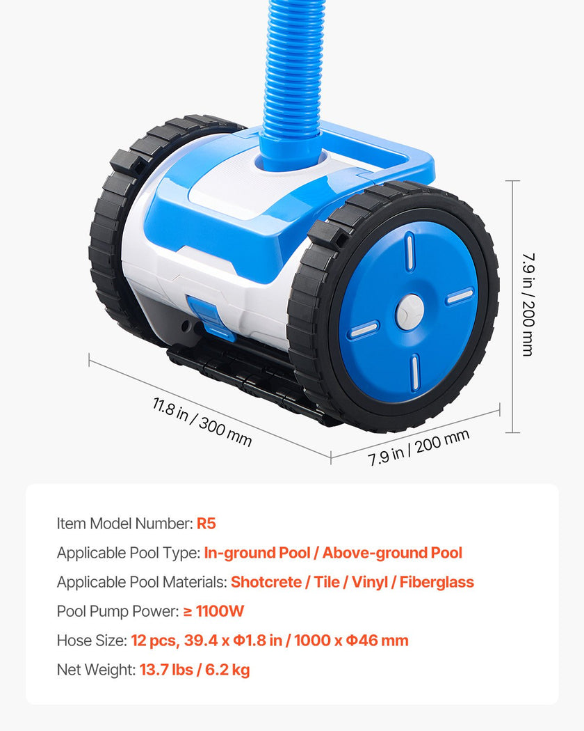 VEVOR Suction Pool Cleaner Vacuum Cleaner 2 Wheels for In/Above-ground Pool