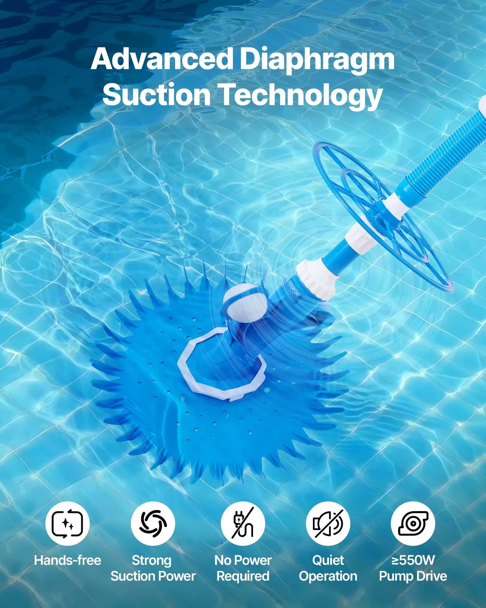 VEVOR Suction Pool Cleaner Vacuum Cleaner 12 Hoses for In/Above-ground Pool
