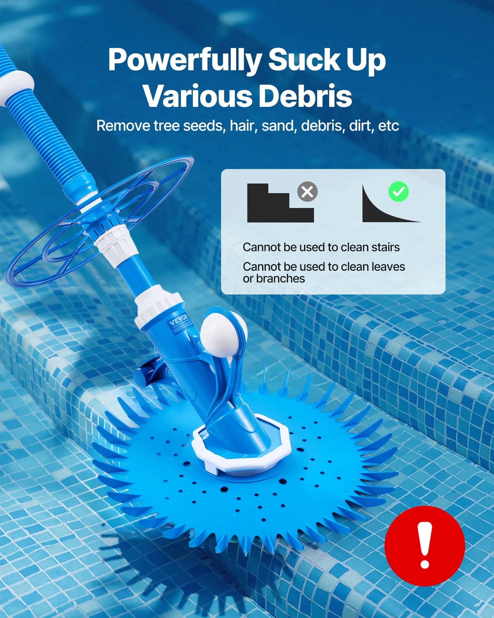 VEVOR Suction Pool Cleaner Vacuum Cleaner 12 Hoses for In/Above-ground Pool
