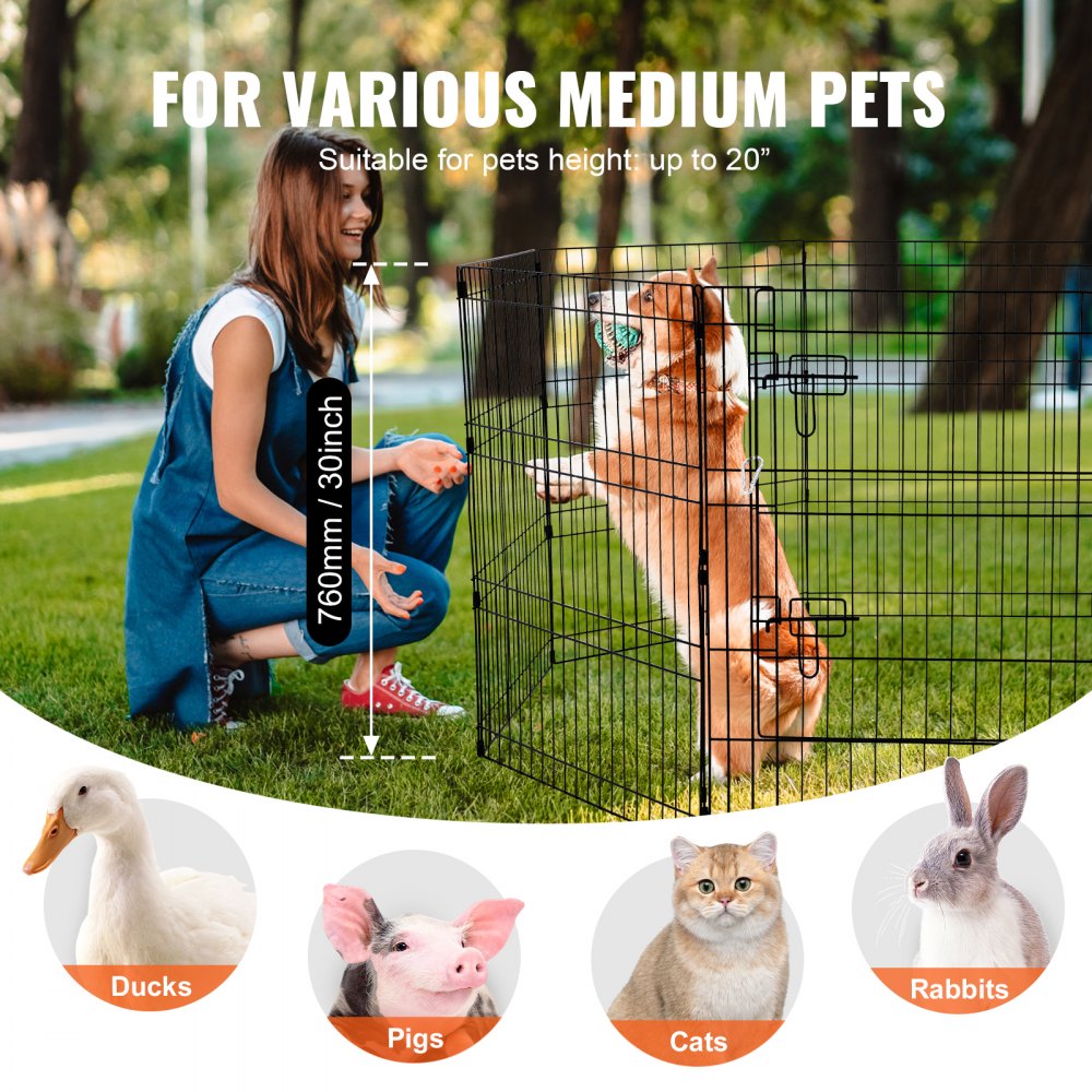 VEVOR Dog Playpen 8 Panels Foldable Metal Dog Exercise Pen with Bottom Pad 30