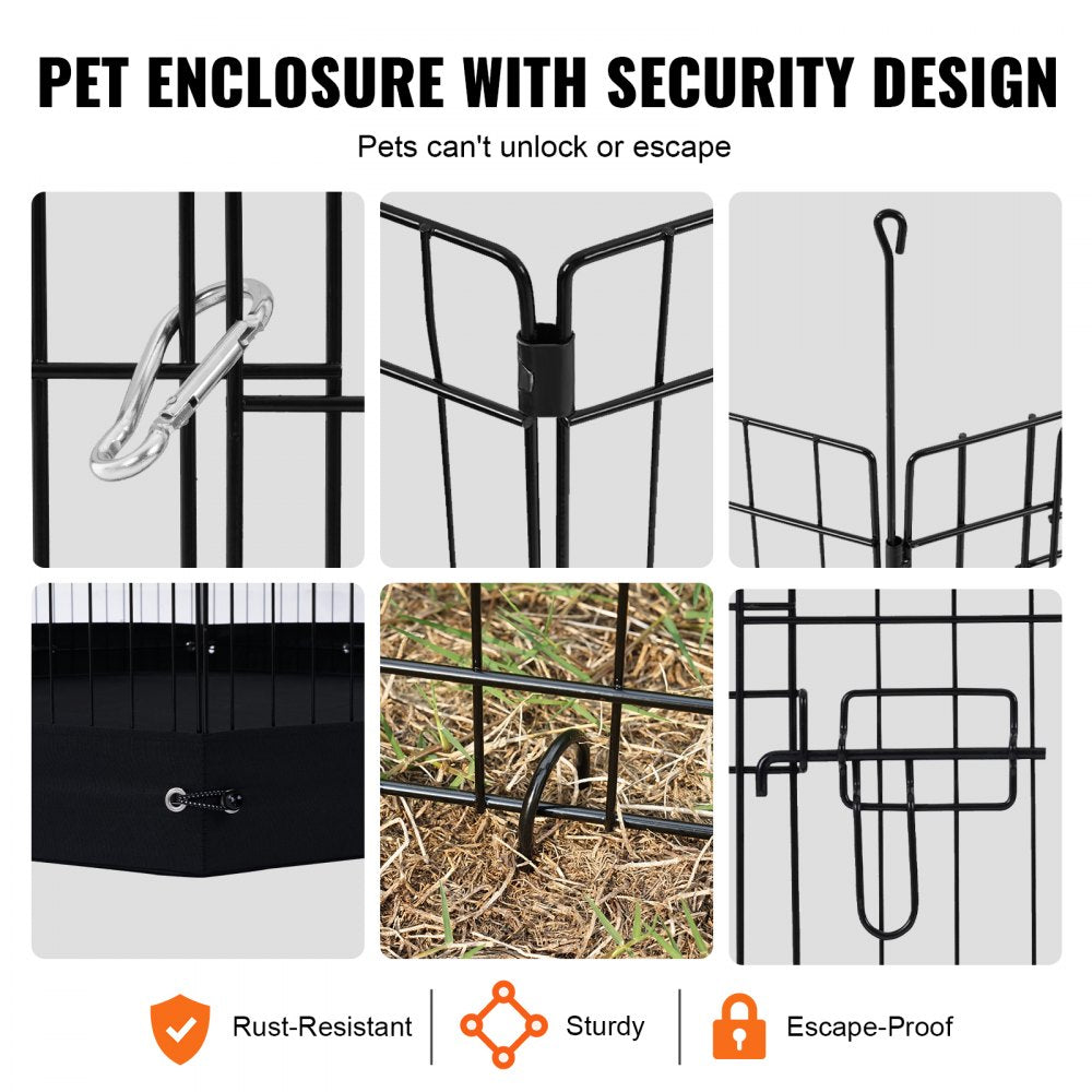 VEVOR Dog Playpen 8 Panels Foldable Metal Dog Exercise Pen with Bottom Pad 30
